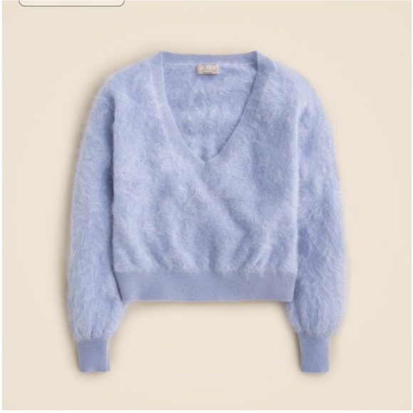 NWT J.Crew Brushed long hair cashmere V-neck sweater Marble Blue Size Medium - Picture 2 of 5